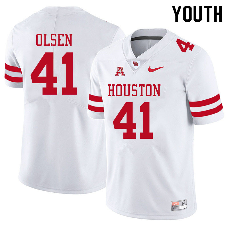 Youth #41 Perry Olsen Houston Cougars College Football Jerseys Sale-White - Click Image to Close